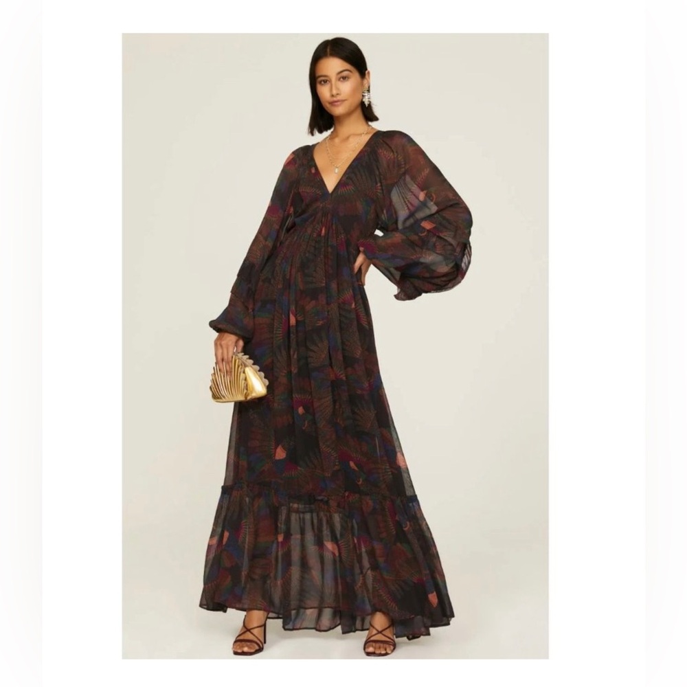 FARM Rio Black Maxi Dress with Multicolor Abstract Print